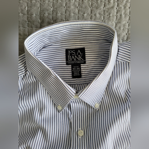 jos a bank Dress shirt long sleeve 16.5 34 Blue purple striped - Picture 1 of 4